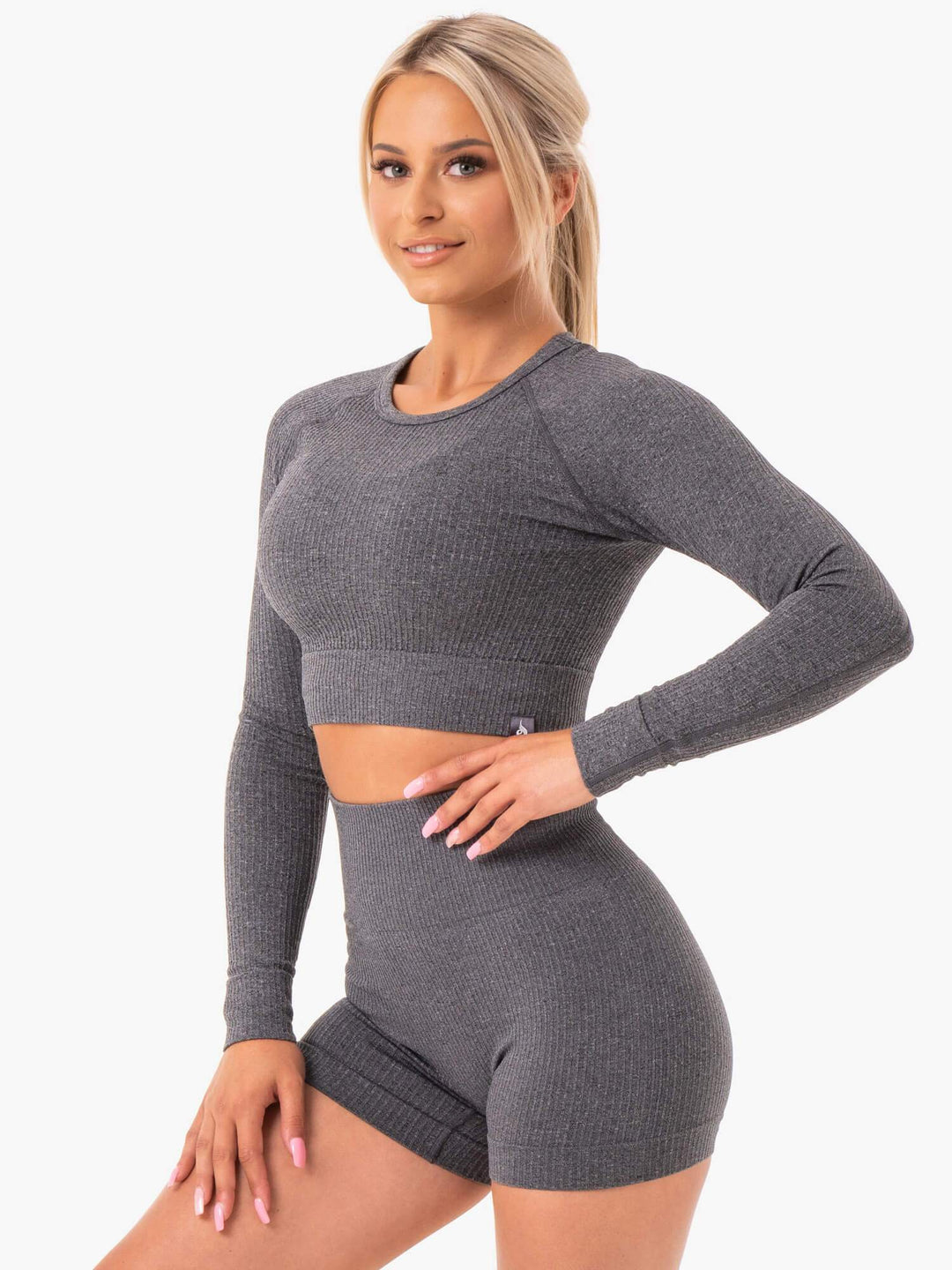 Rib Seamless Long Sleeve Top - Charcoal Marl Clothing Ryderwear 