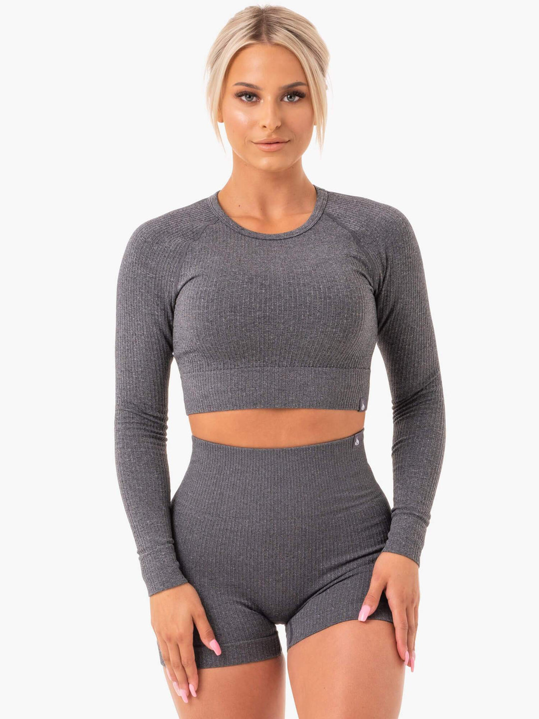 Rib Seamless Long Sleeve Top - Charcoal Marl Clothing Ryderwear 