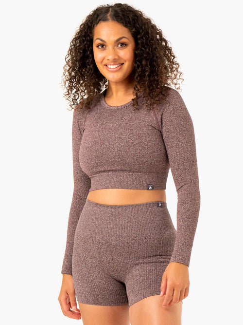 Rib Seamless Long Sleeve Top Chocolate Marl