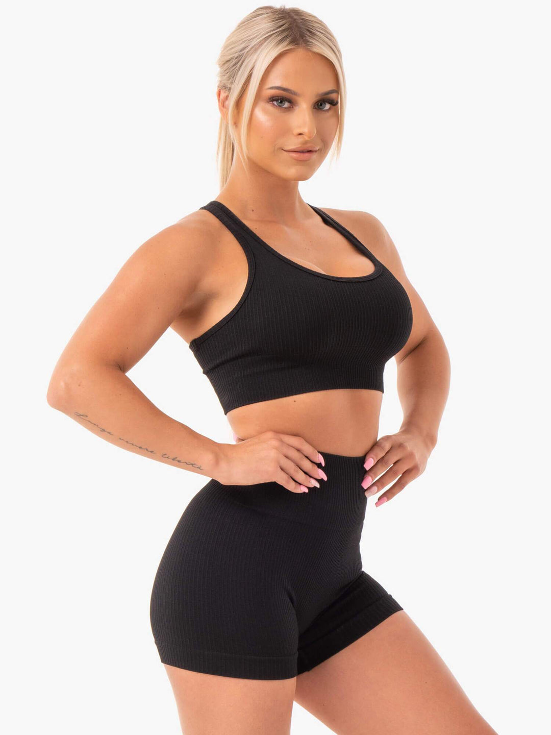 Rib Seamless Sports Bra - Black Clothing Ryderwear 