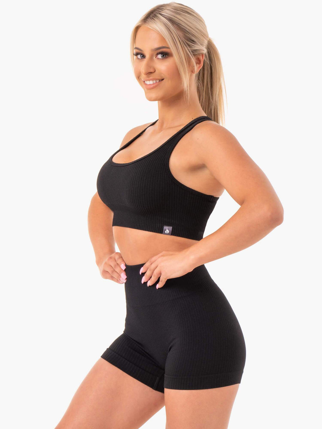 Rib Seamless Sports Bra - Black Clothing Ryderwear 