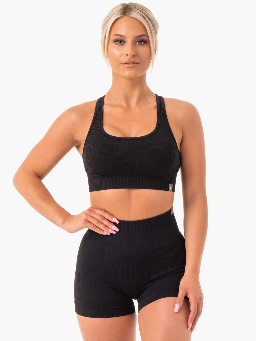 Rib Seamless Sports Bra - Black Clothing Ryderwear 