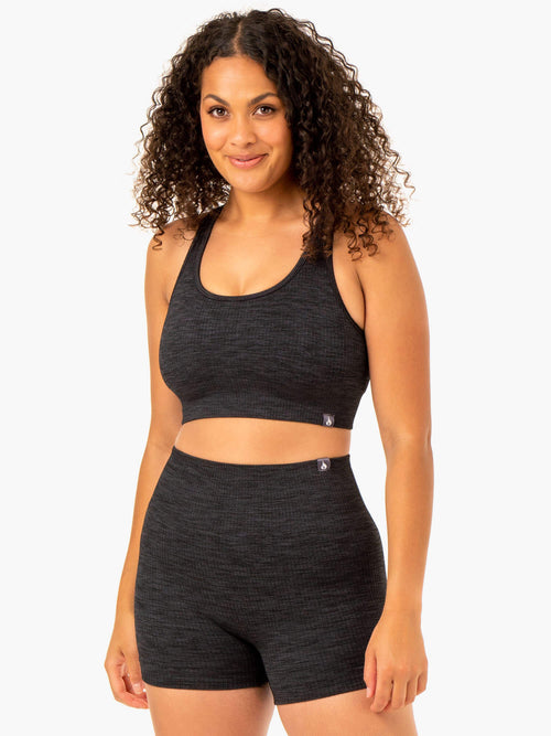 Rib Seamless Sports Bra Black Marl