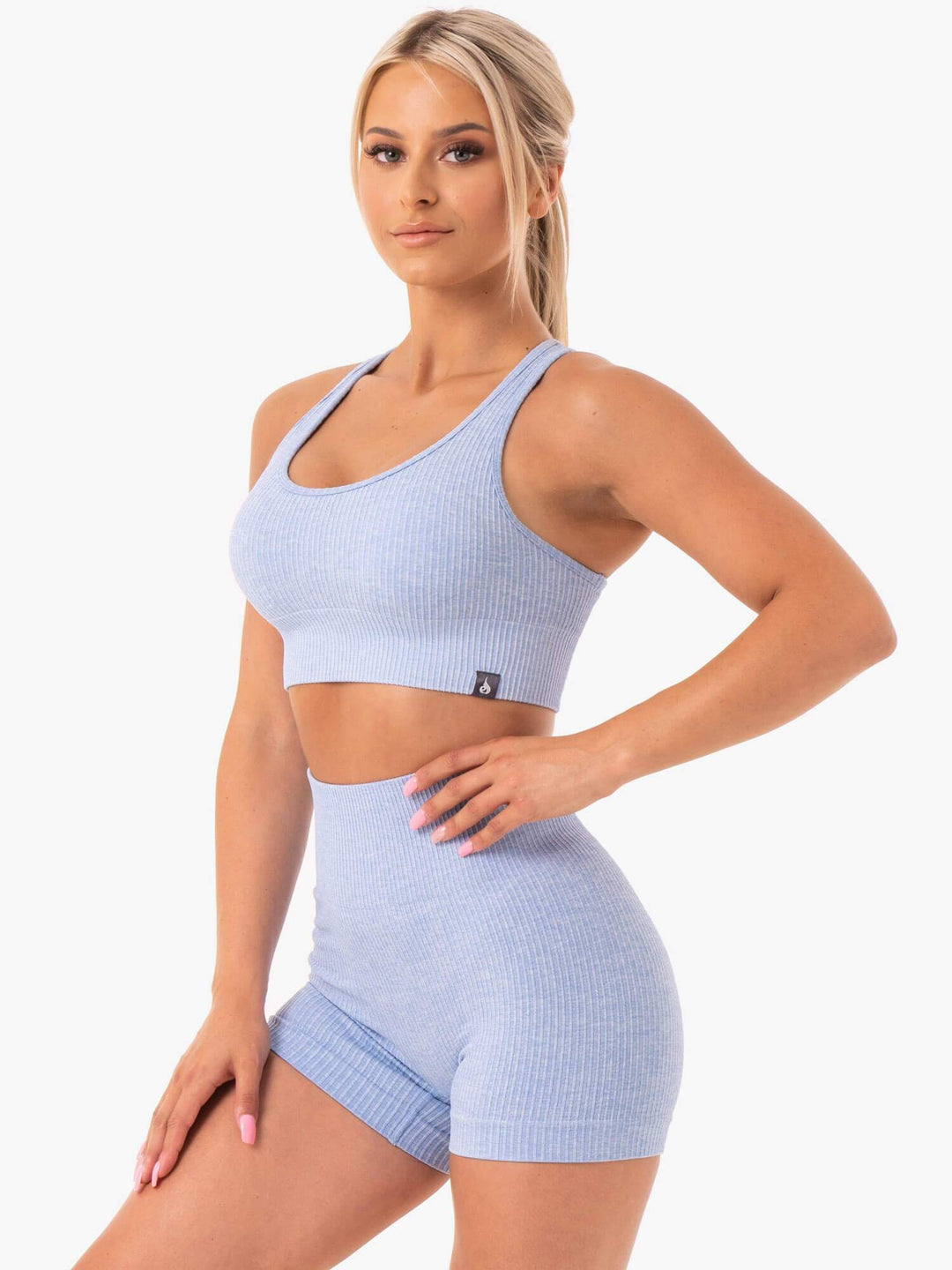 Rib Seamless Sports Bra - Blue Marl Clothing Ryderwear 