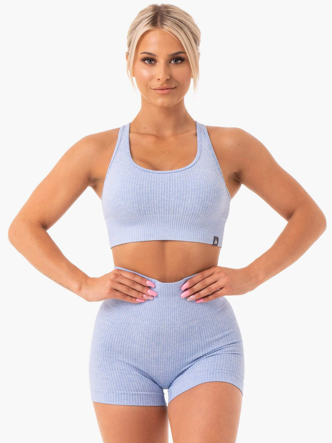 Rib Seamless Sports Bra - Blue Marl Clothing Ryderwear 