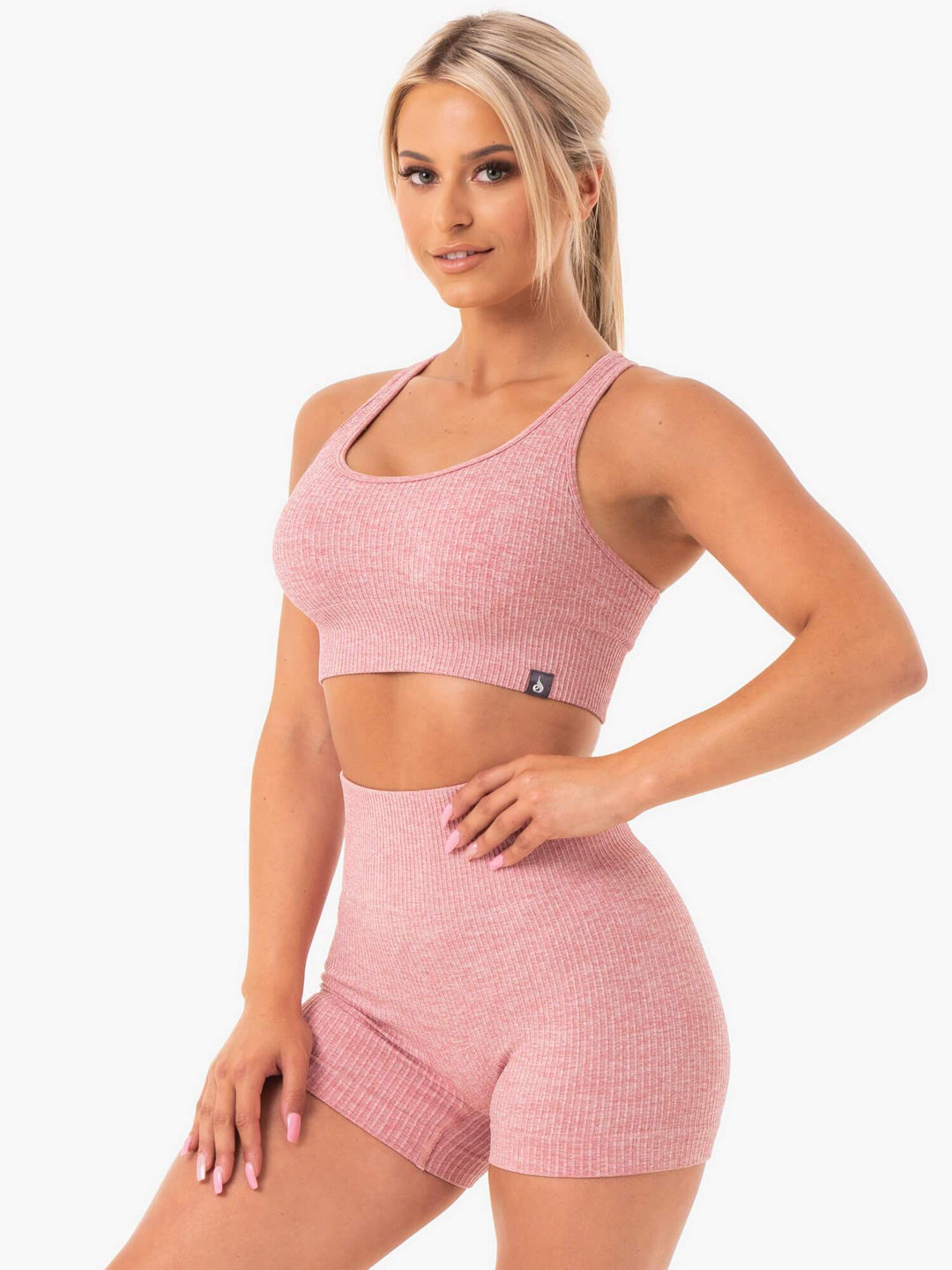 Rib Seamless Sports Bra - Blush Marl Clothing Ryderwear 