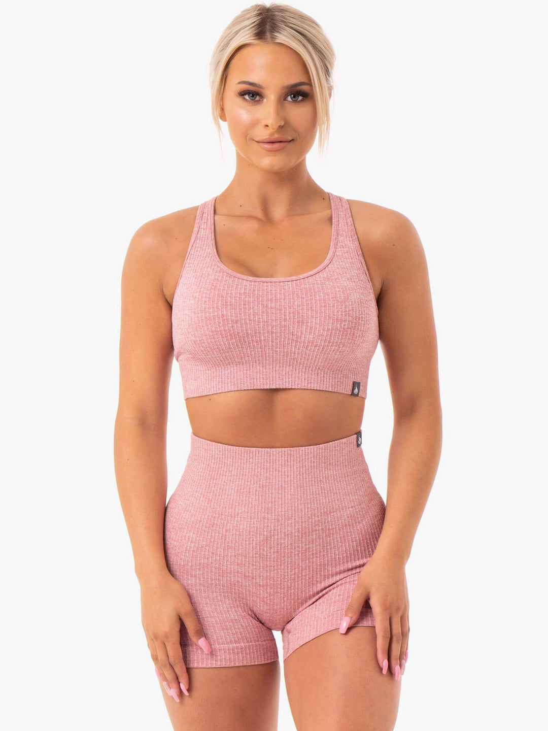 Rib Seamless Sports Bra - Blush Marl Clothing Ryderwear 