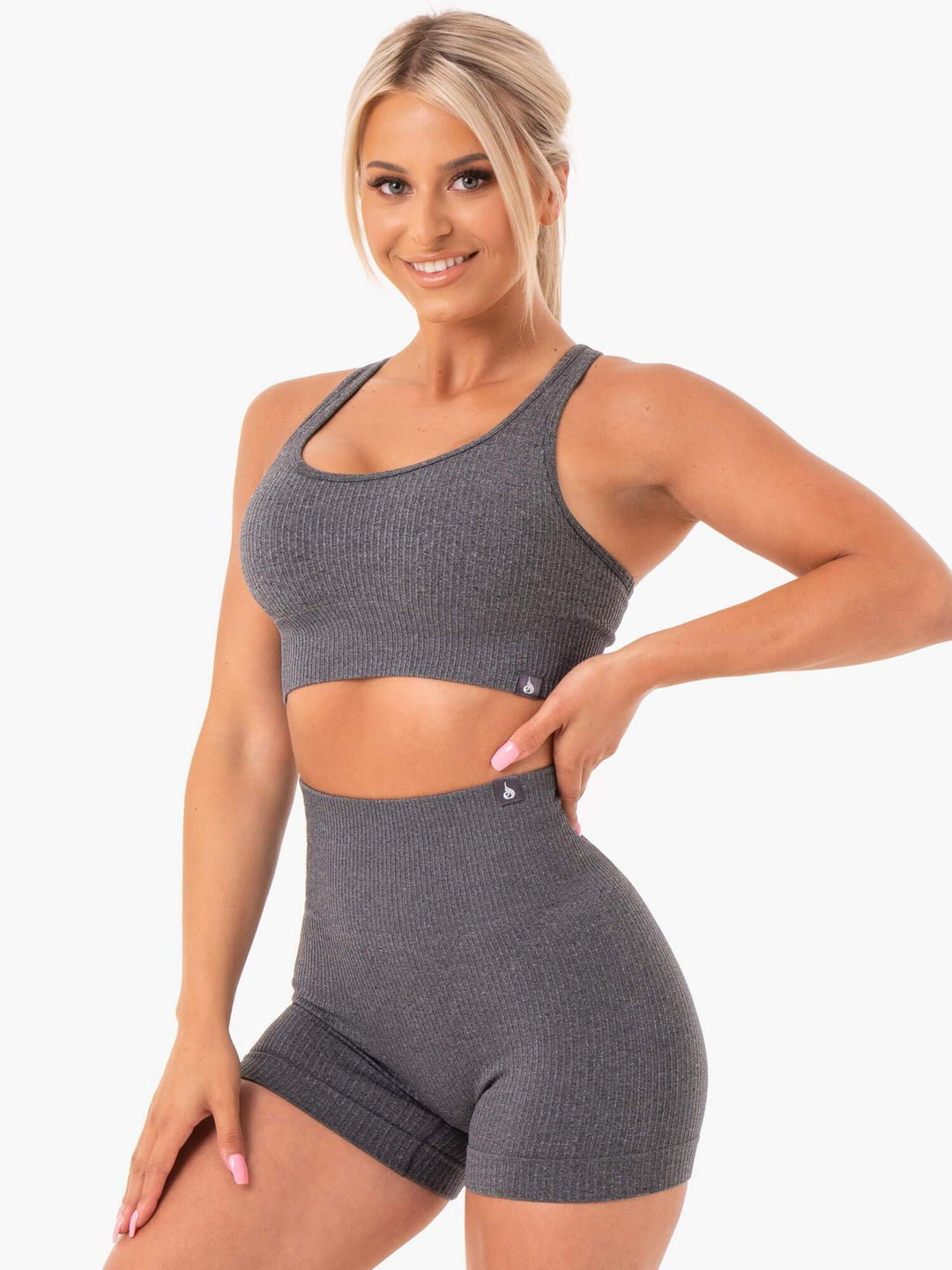 Rib Seamless Sports Bra - Charcoal Marl Clothing Ryderwear 