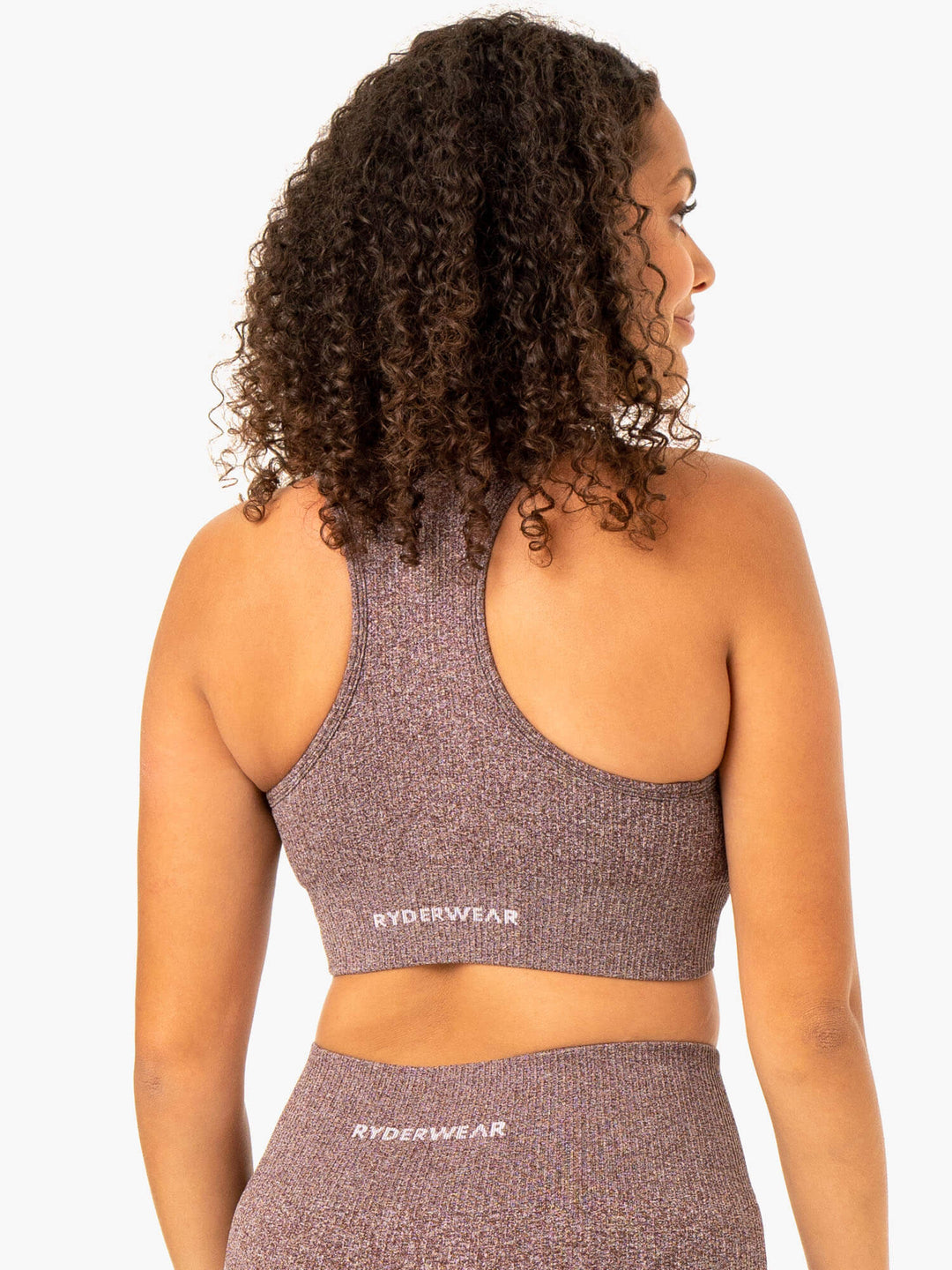 Rib Seamless Sports Bra - Chocolate Marl Clothing Ryderwear 