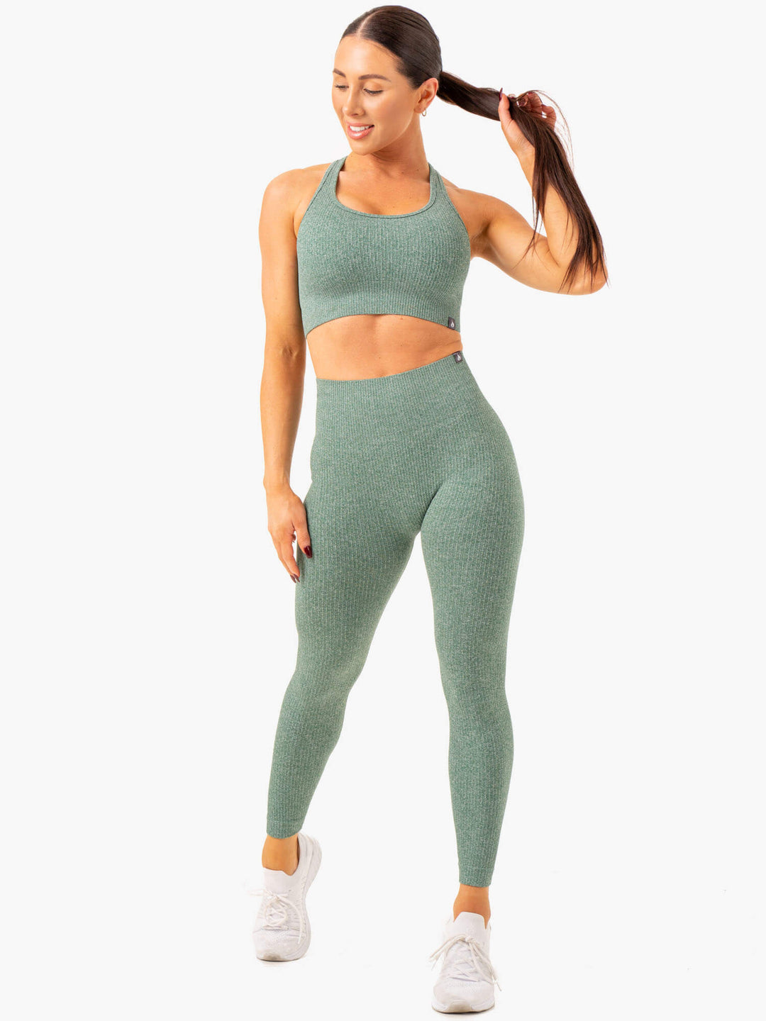 Rib Seamless Sports Bra - Green Marl Clothing Ryderwear 