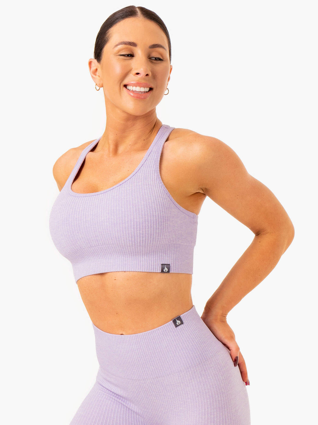 Rib Seamless Sports Bra - Lavender Marl Clothing Ryderwear 