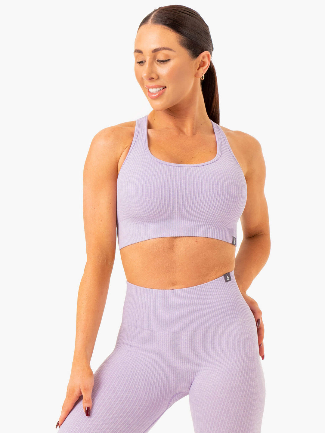 Rib Seamless Sports Bra - Lavender Marl Clothing Ryderwear 