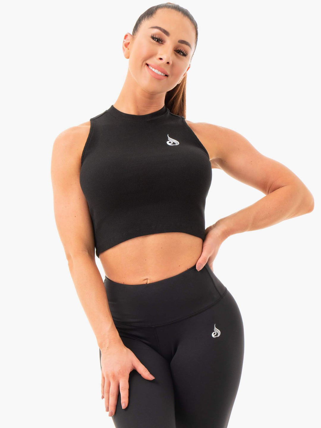 Ribbed Crop Tank - Black Clothing Ryderwear 