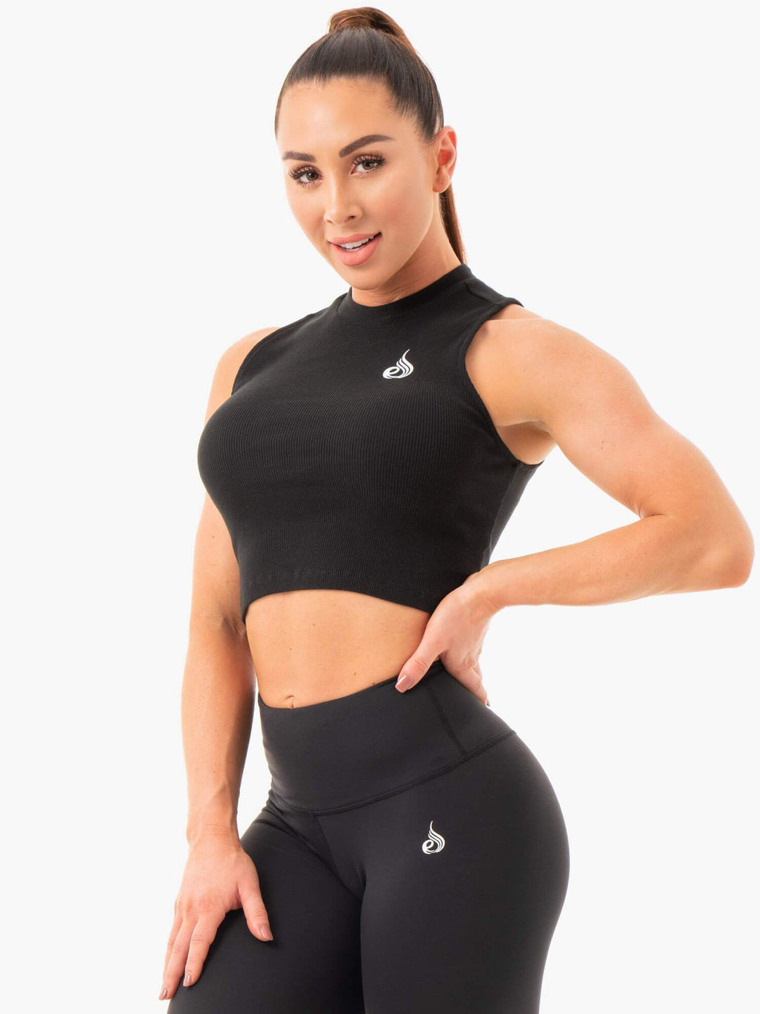 Ribbed Crop Tank - Black Clothing Ryderwear 