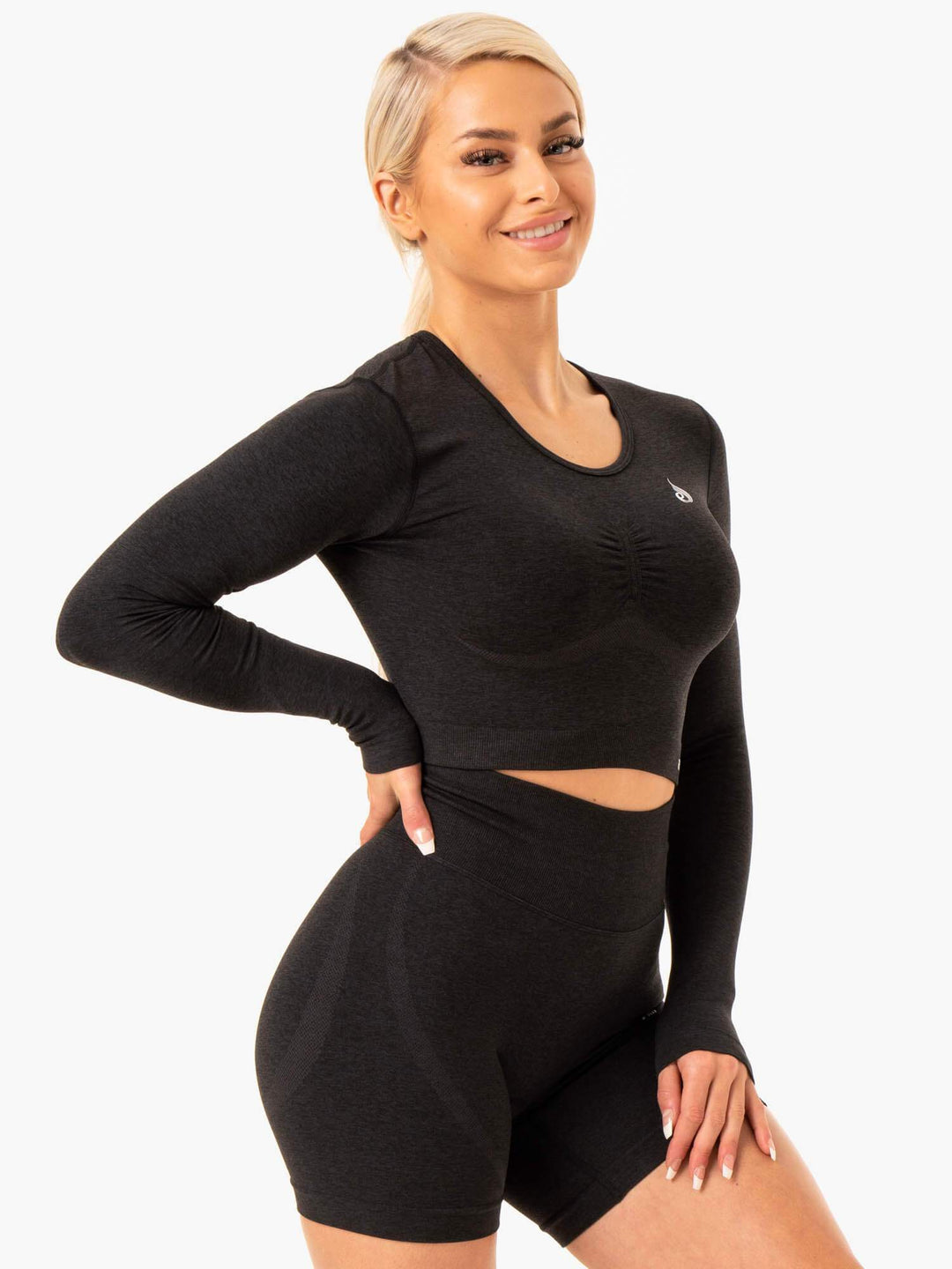 Sculpt Seamless Long Sleeve Top - Black Marl Clothing Ryderwear 