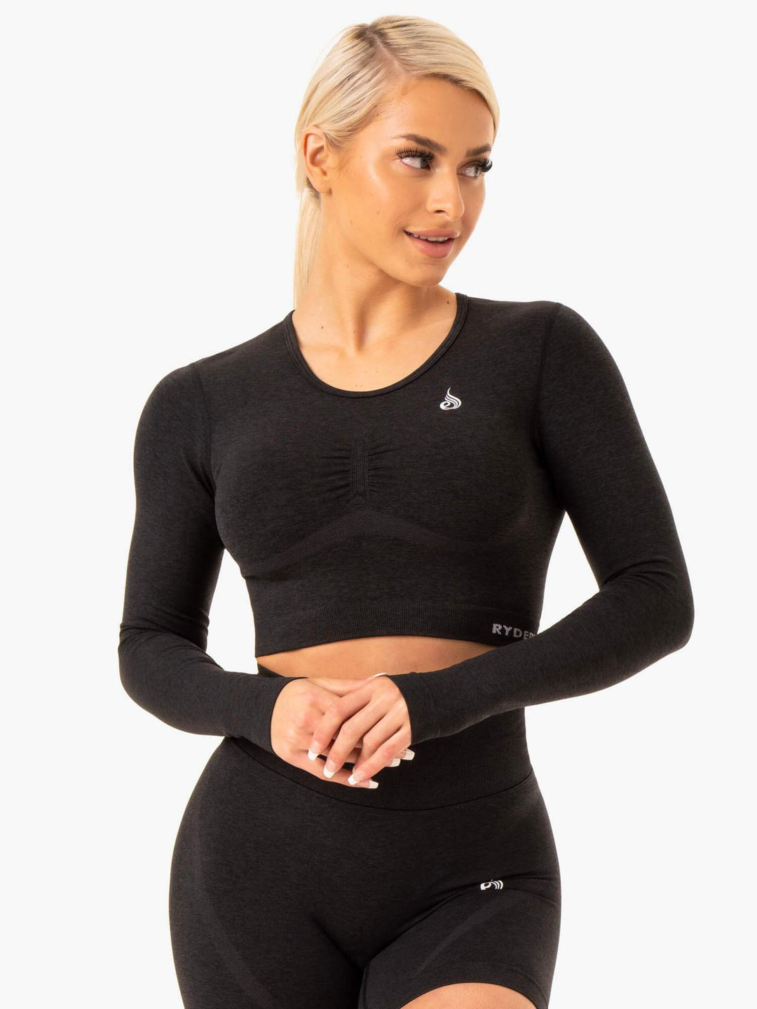 Sculpt Seamless Long Sleeve Top - Black Marl Clothing Ryderwear 