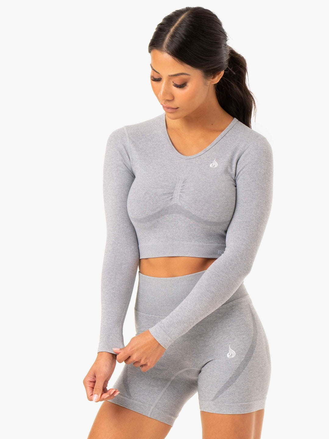 Sculpt Seamless Long Sleeve Top - Grey Marl Clothing Ryderwear 