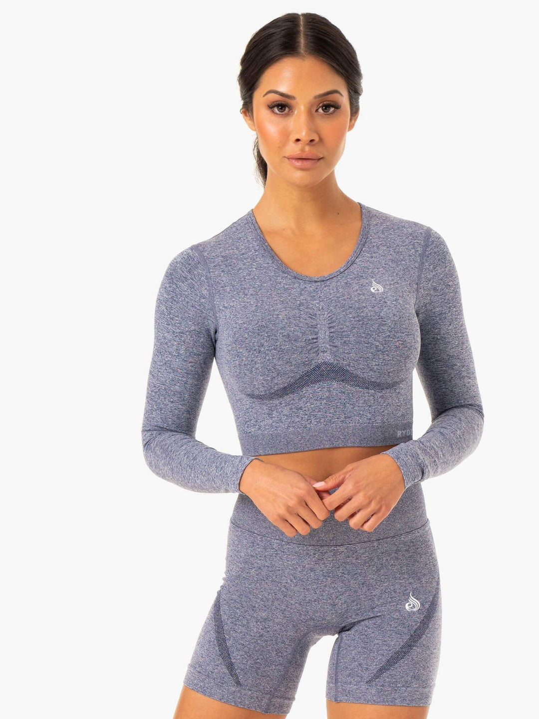 Sculpt Seamless Long Sleeve Top - Navy Marl Clothing Ryderwear 