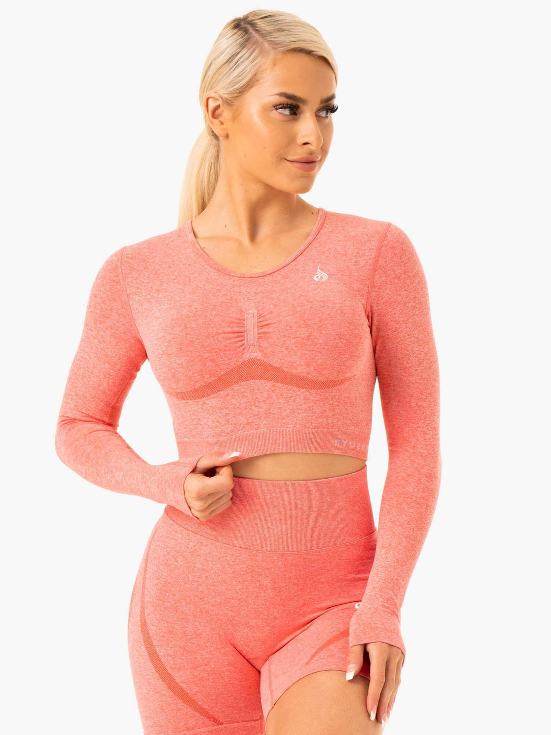 Sculpt Seamless Long Sleeve Top - Peach Marl Clothing Ryderwear 