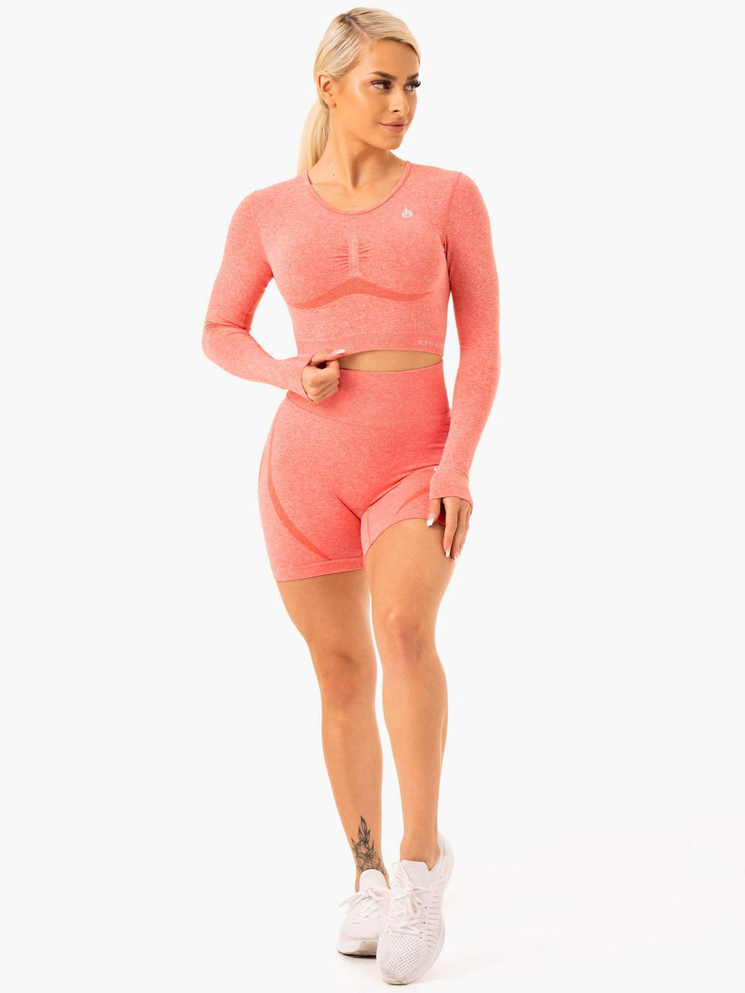 Sculpt Seamless Long Sleeve Top - Peach Marl Clothing Ryderwear 