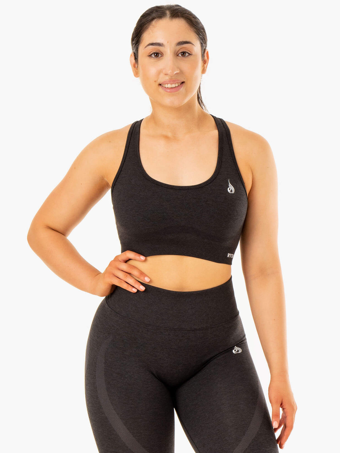 Sculpt Seamless Racer Back Sports Bra - Black Marl Clothing Ryderwear 