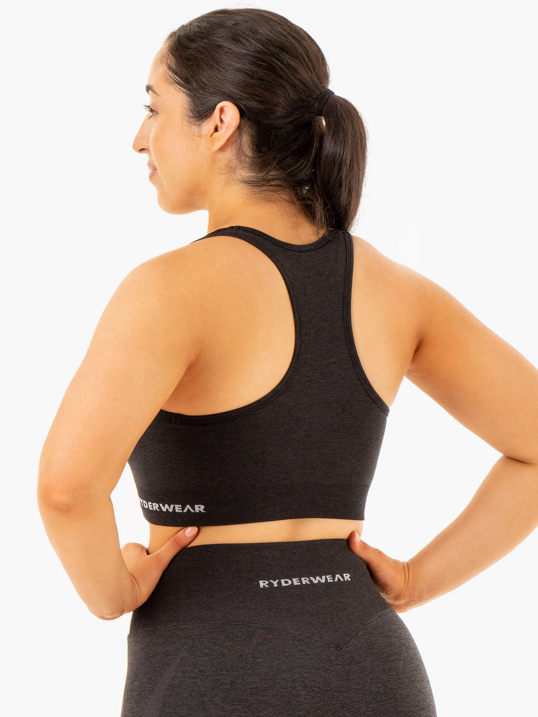 Sculpt Seamless Racer Back Sports Bra - Black Marl Clothing Ryderwear 