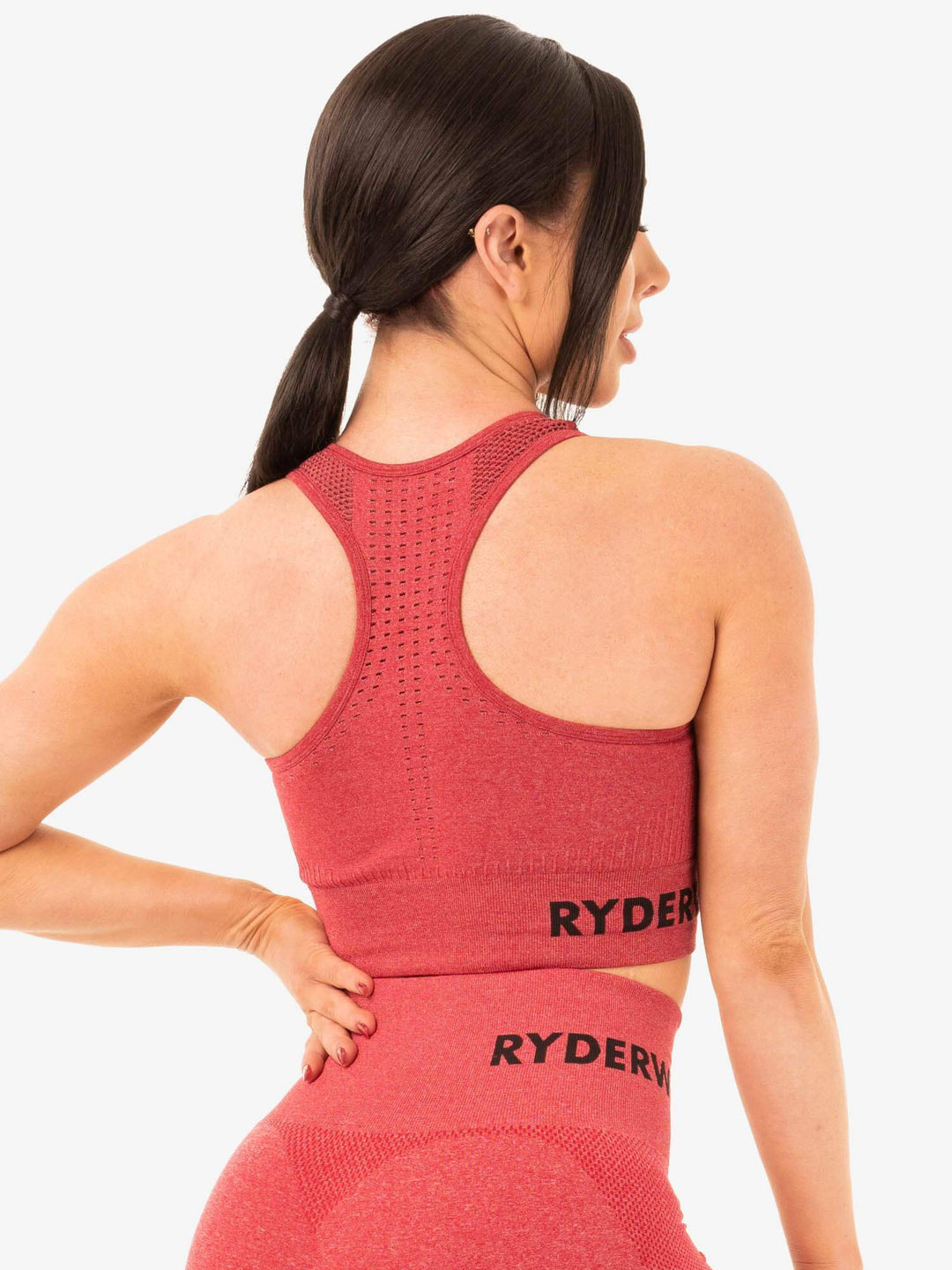 Seamless Staples Sports Bra - Cherry Red Marl Clothing Ryderwear 