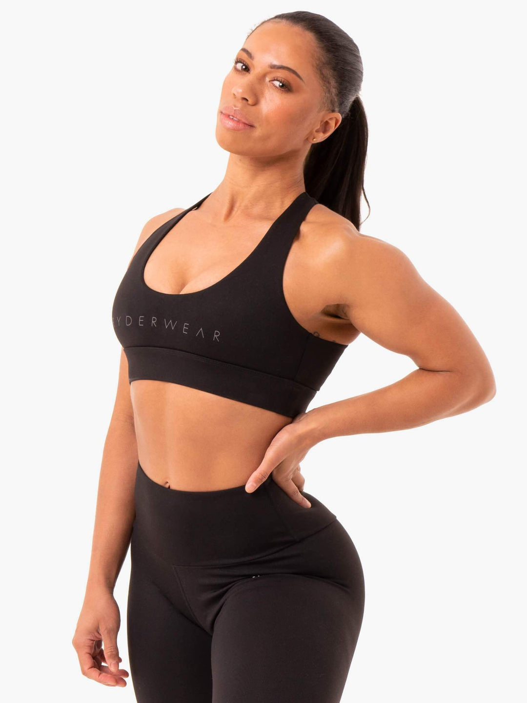 Staples Cross Over Sports Bra - Black Clothing Ryderwear 