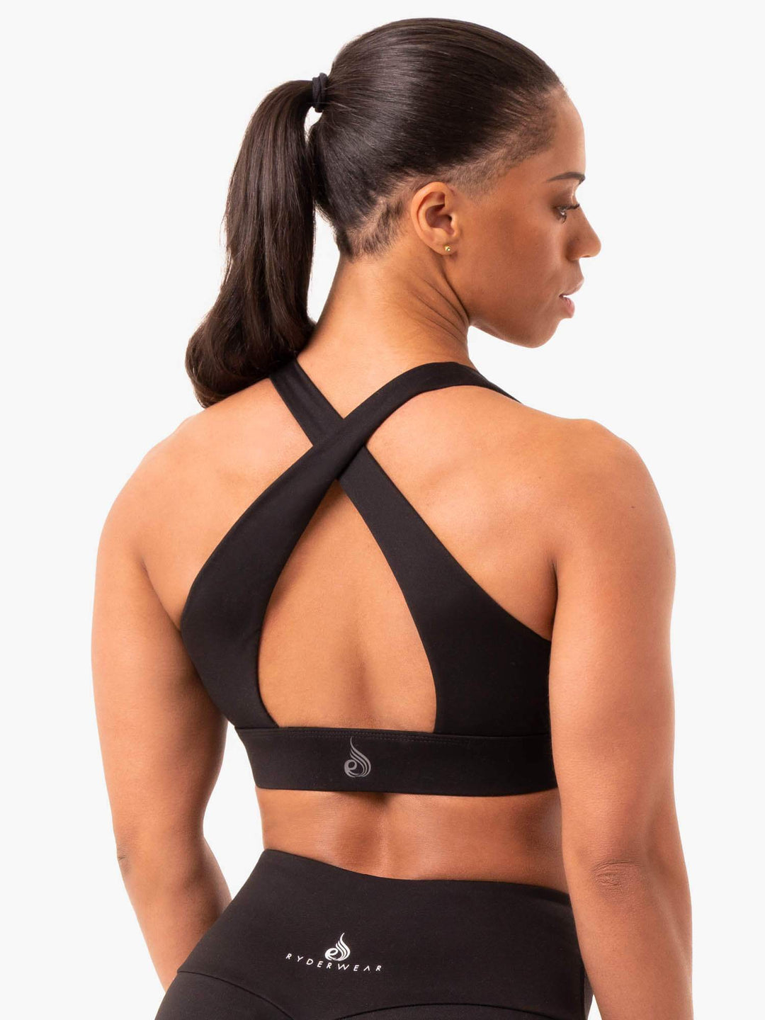 Staples Cross Over Sports Bra - Black Clothing Ryderwear 