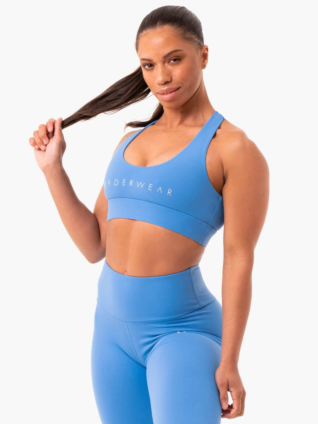 Staples Cross Over Sports Bra - Blue Clothing Ryderwear 