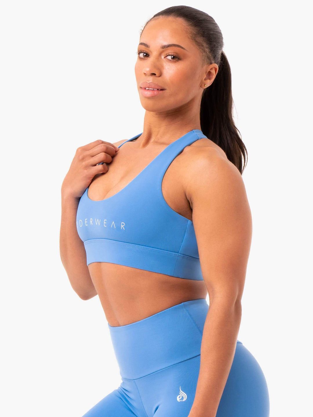 Staples Cross Over Sports Bra - Blue Clothing Ryderwear 