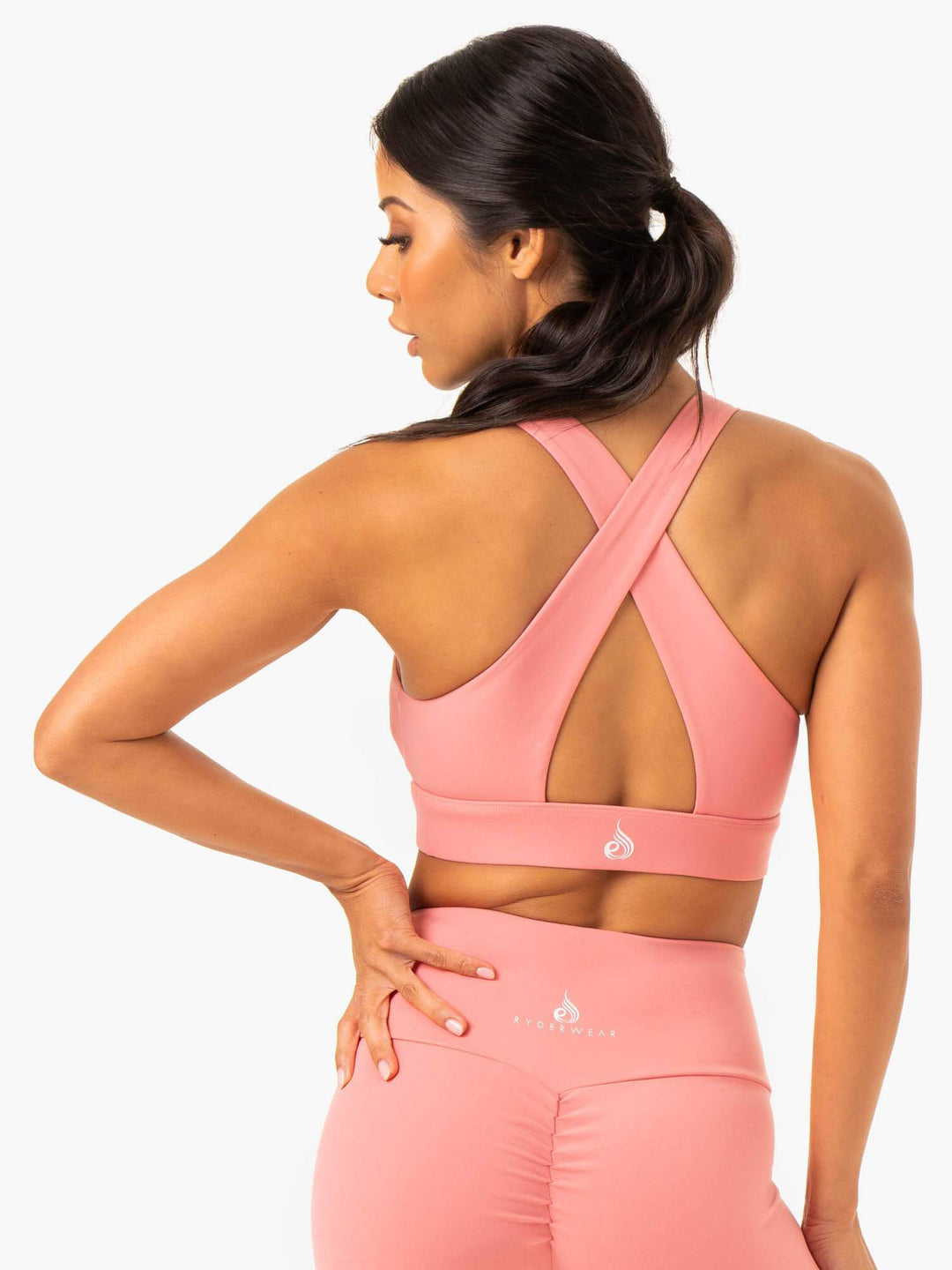 Staples Cross Over Sports Bra - Rose Pink Clothing Ryderwear 