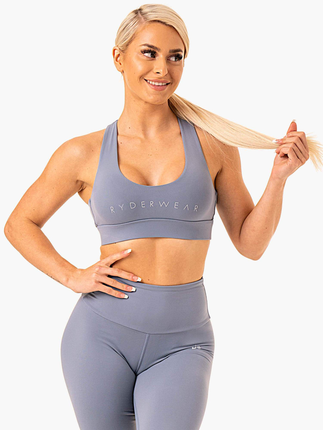 Staples Cross Over Sports Bra - Steel Grey Clothing Ryderwear 