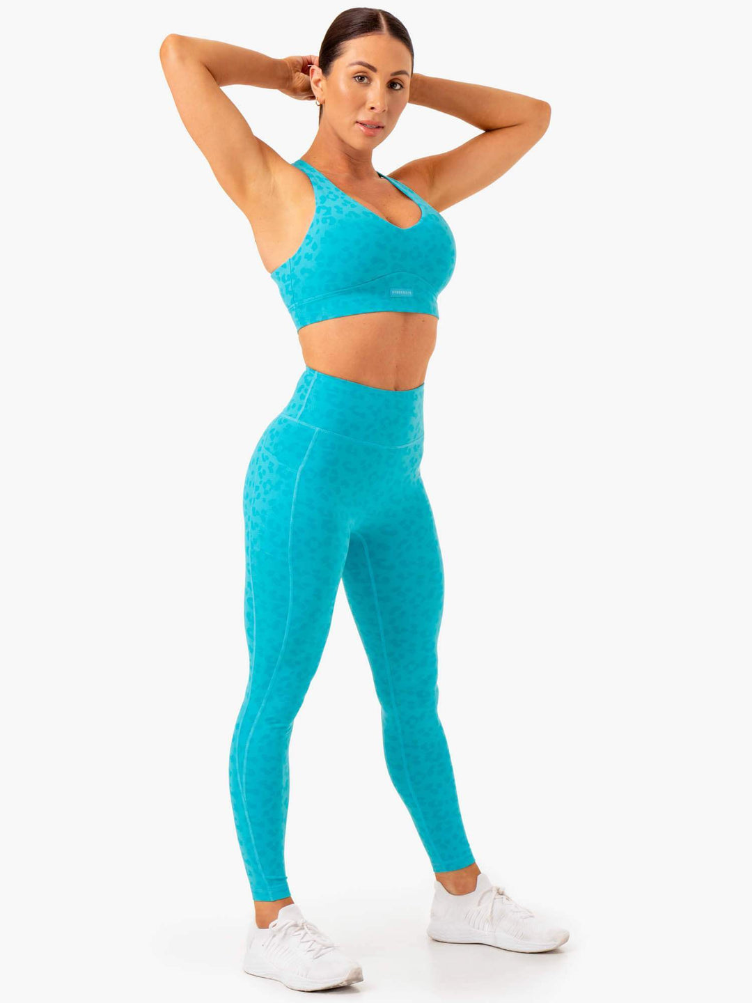 Ultra High Waisted Full Length Leggings - Aqua Leopard Clothing Ryderwear 