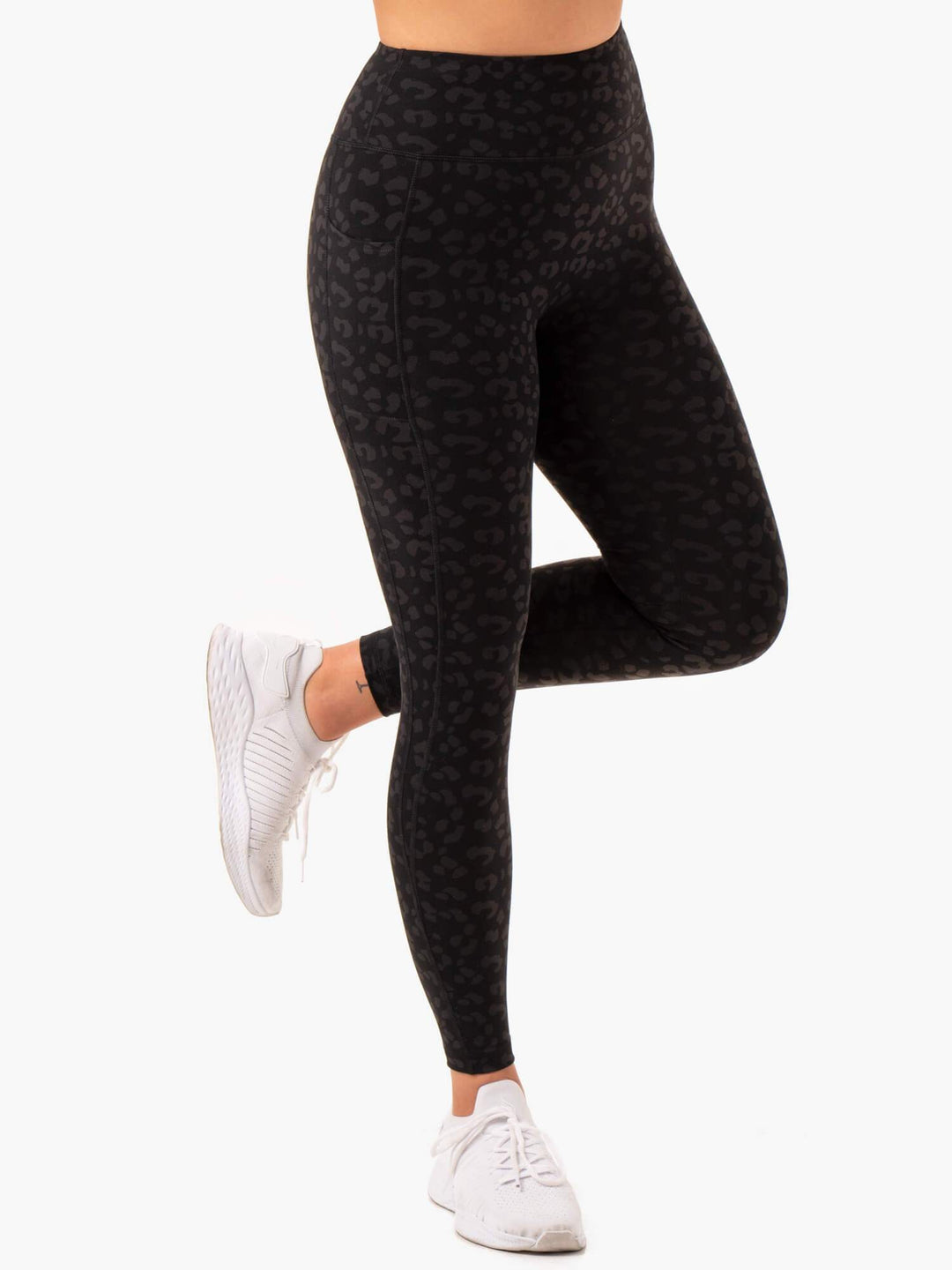 Ultra High Waisted Full Length Leggings - Black Leopard Clothing Ryderwear 