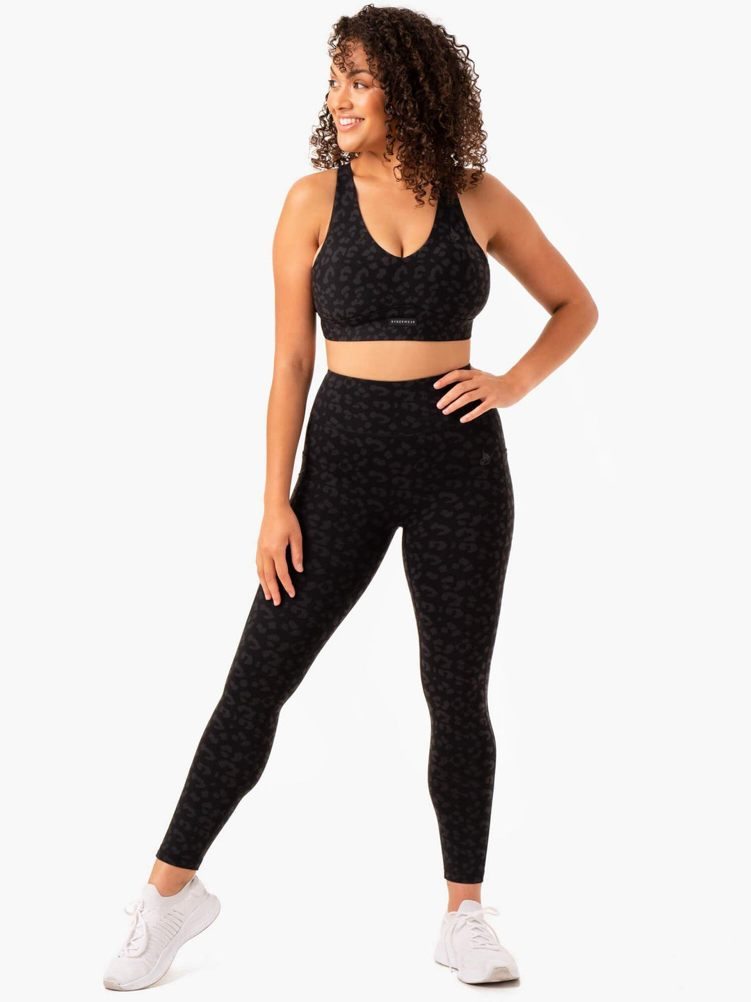 Ultra High Waisted Full Length Leggings - Black Leopard Clothing Ryderwear 