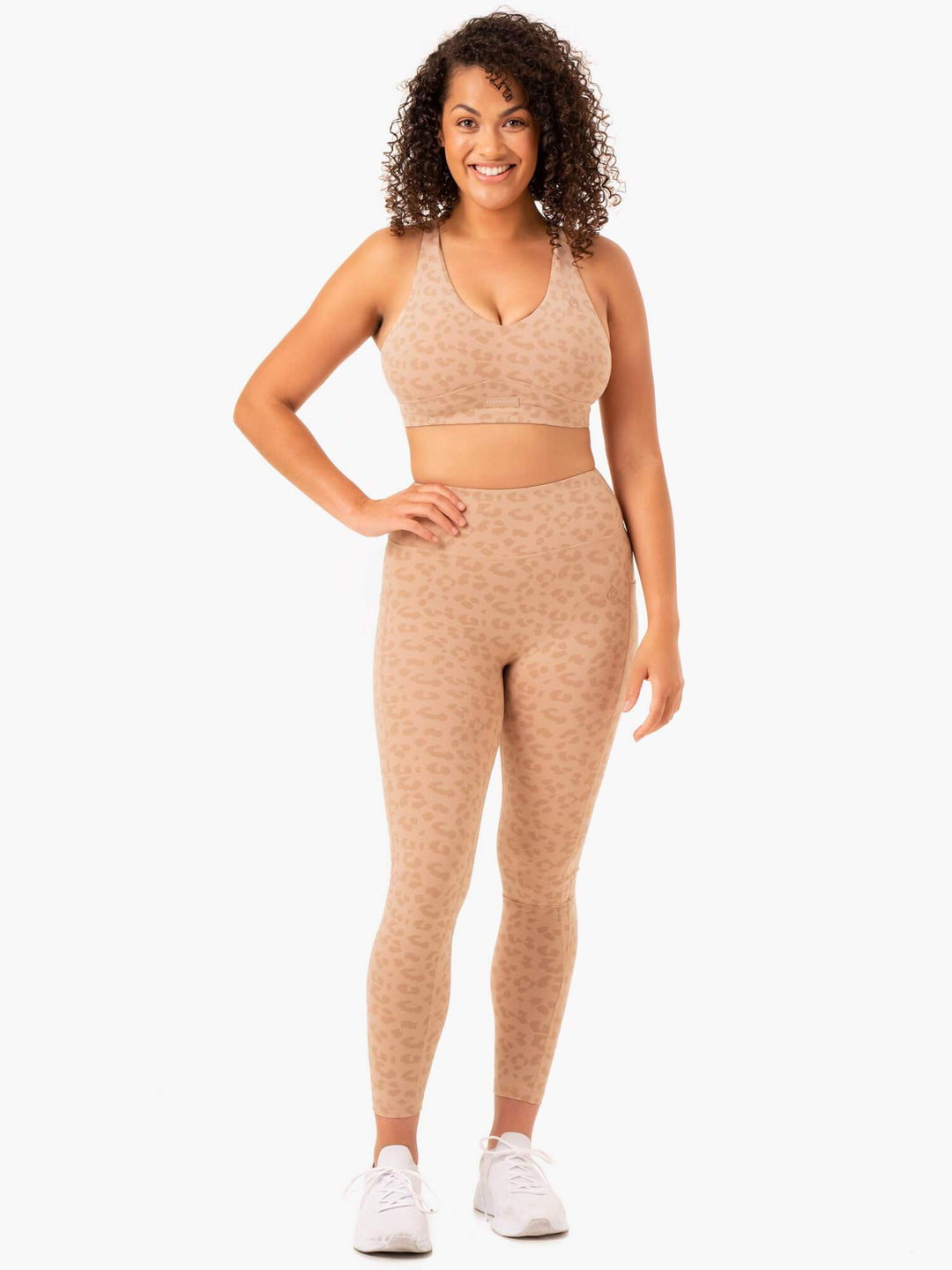 Ultra High Waisted Full Length Leggings - Tan Leopard Clothing Ryderwear 