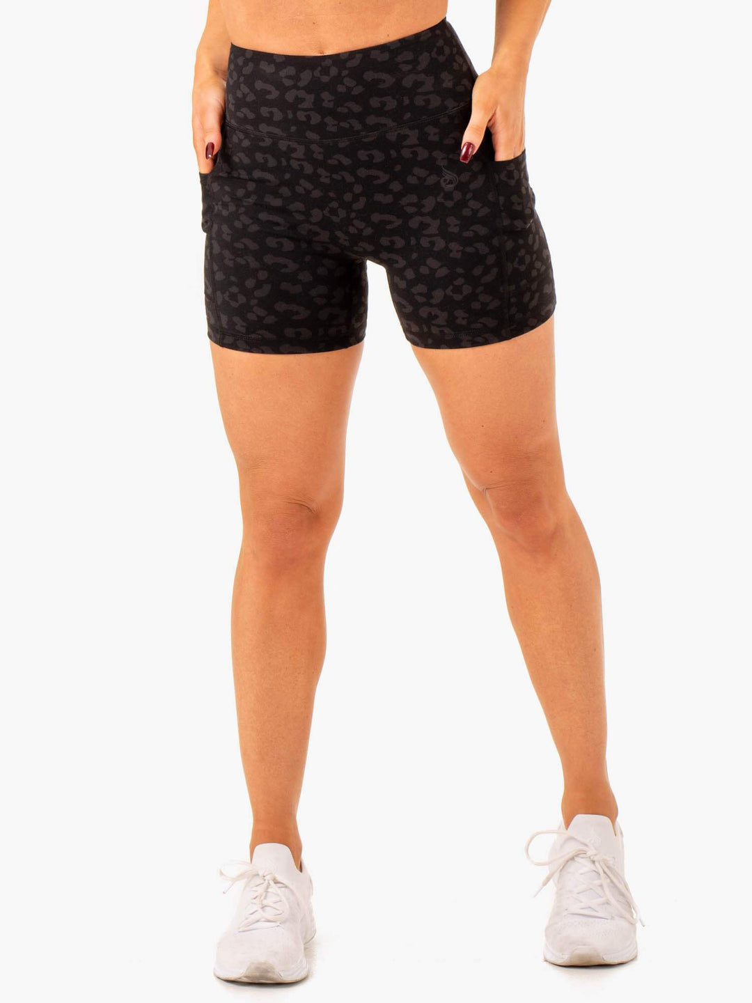 Ultra High Waisted Mid Length Shorts - Black Leopard Clothing Ryderwear 