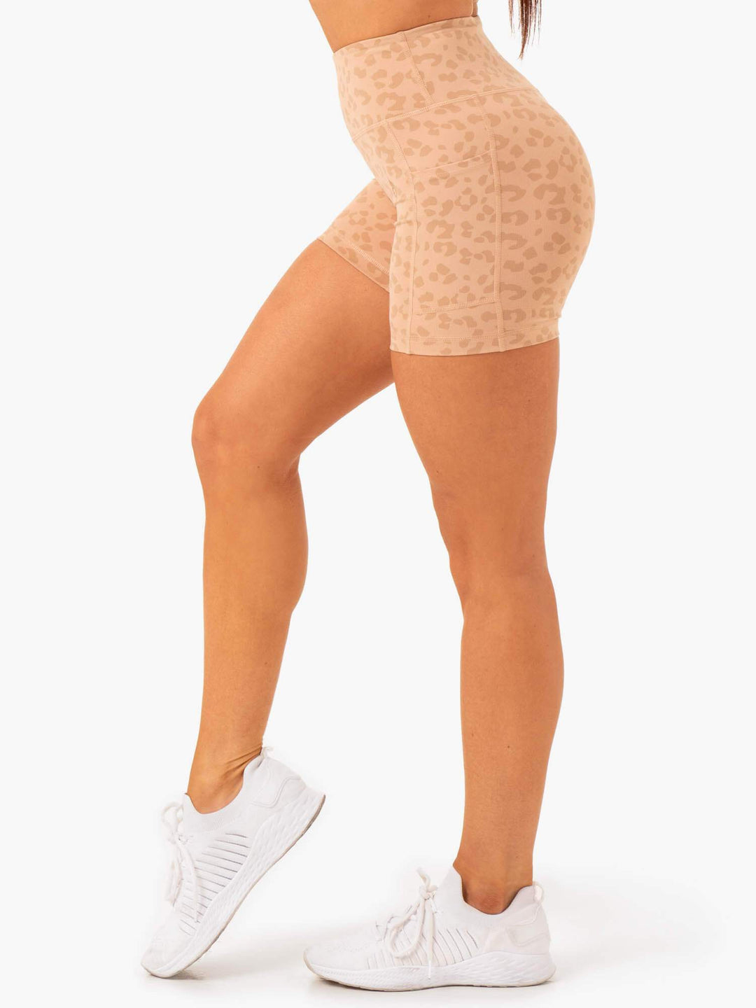 Ultra High Waisted Mid Length Shorts - Tan Leopard Clothing Ryderwear 