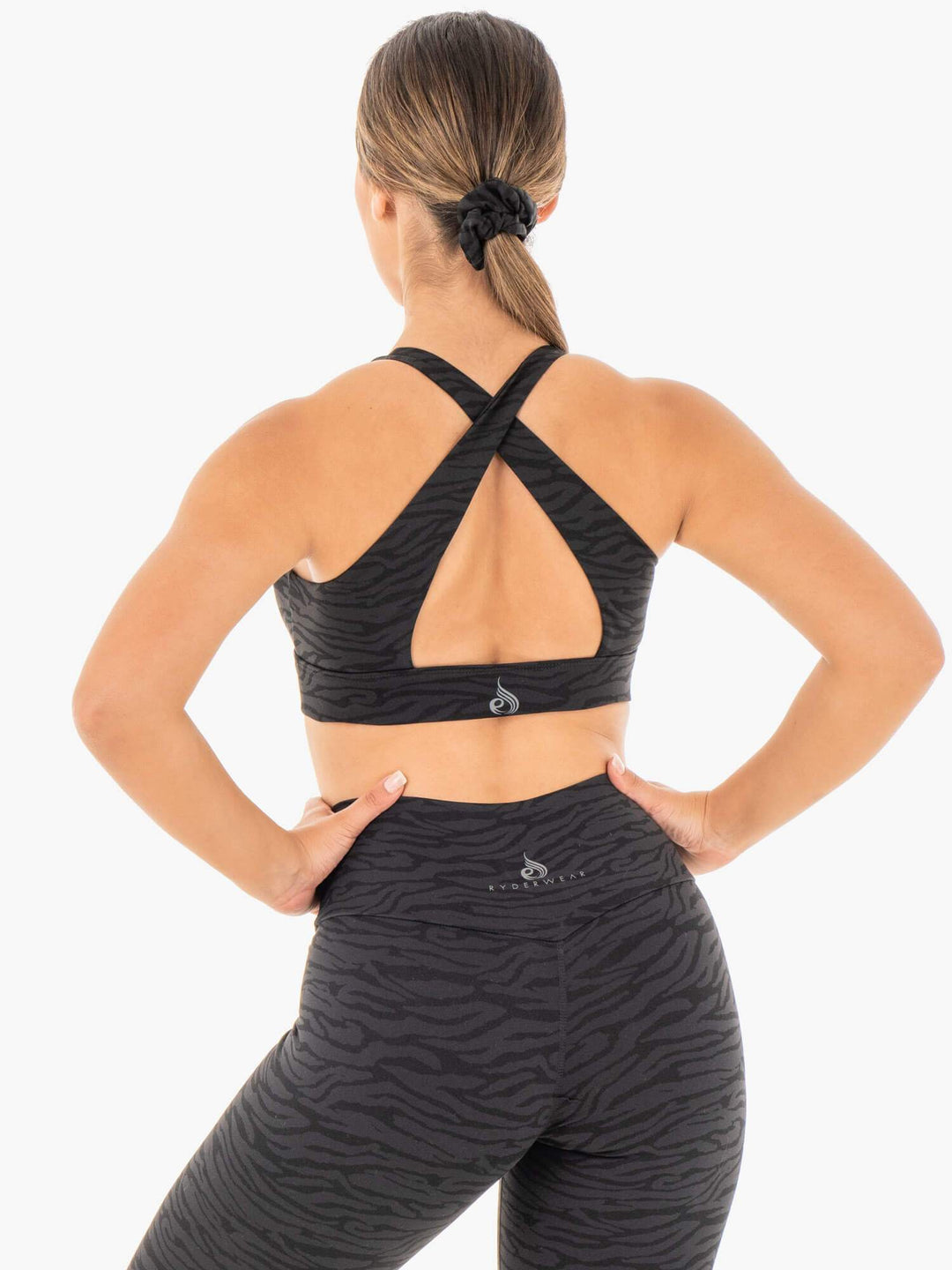 Wild Cross Over Sports Bra - Black Zebra Clothing Ryderwear 