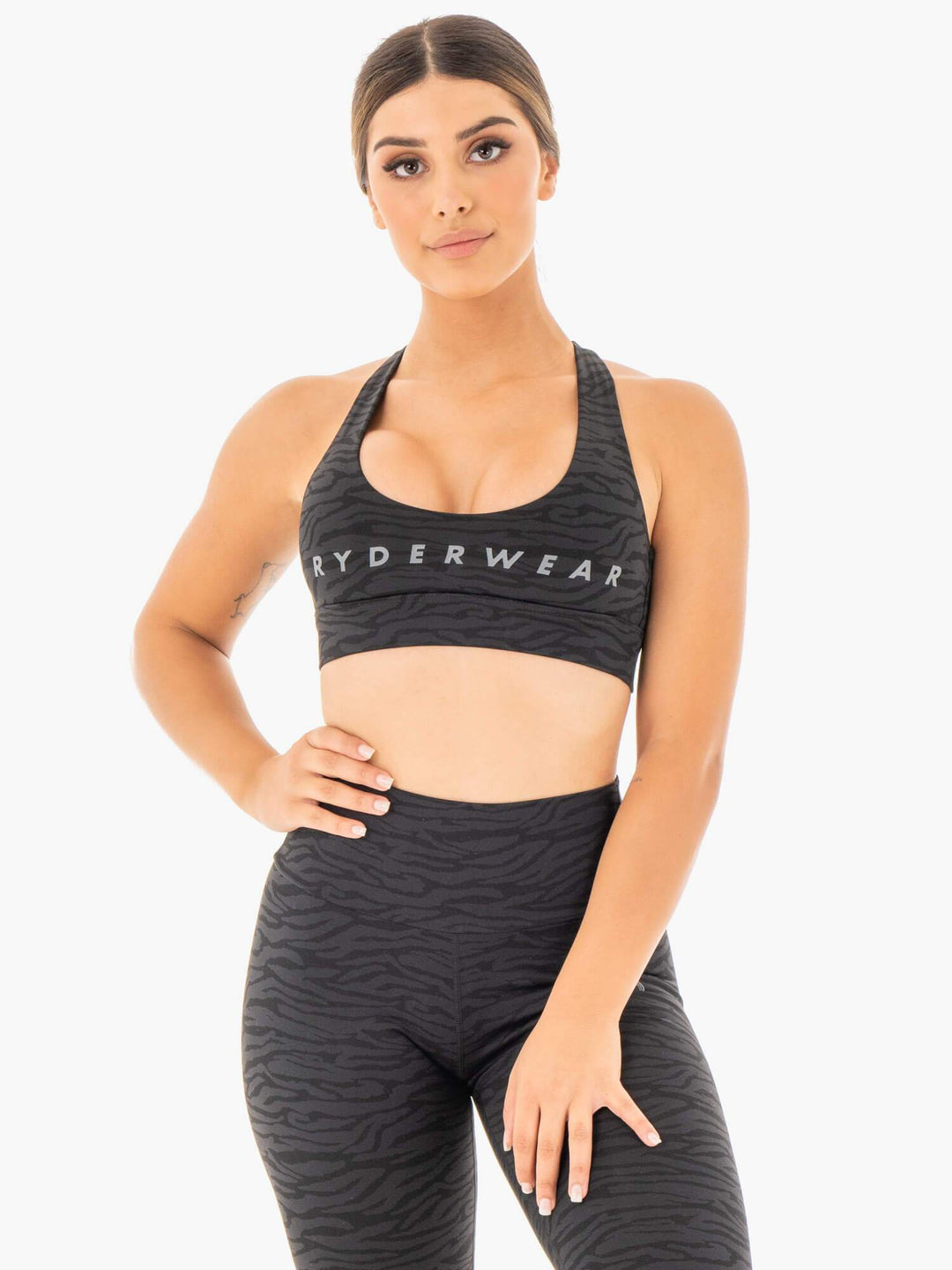 Wild Cross Over Sports Bra - Black Zebra Clothing Ryderwear 